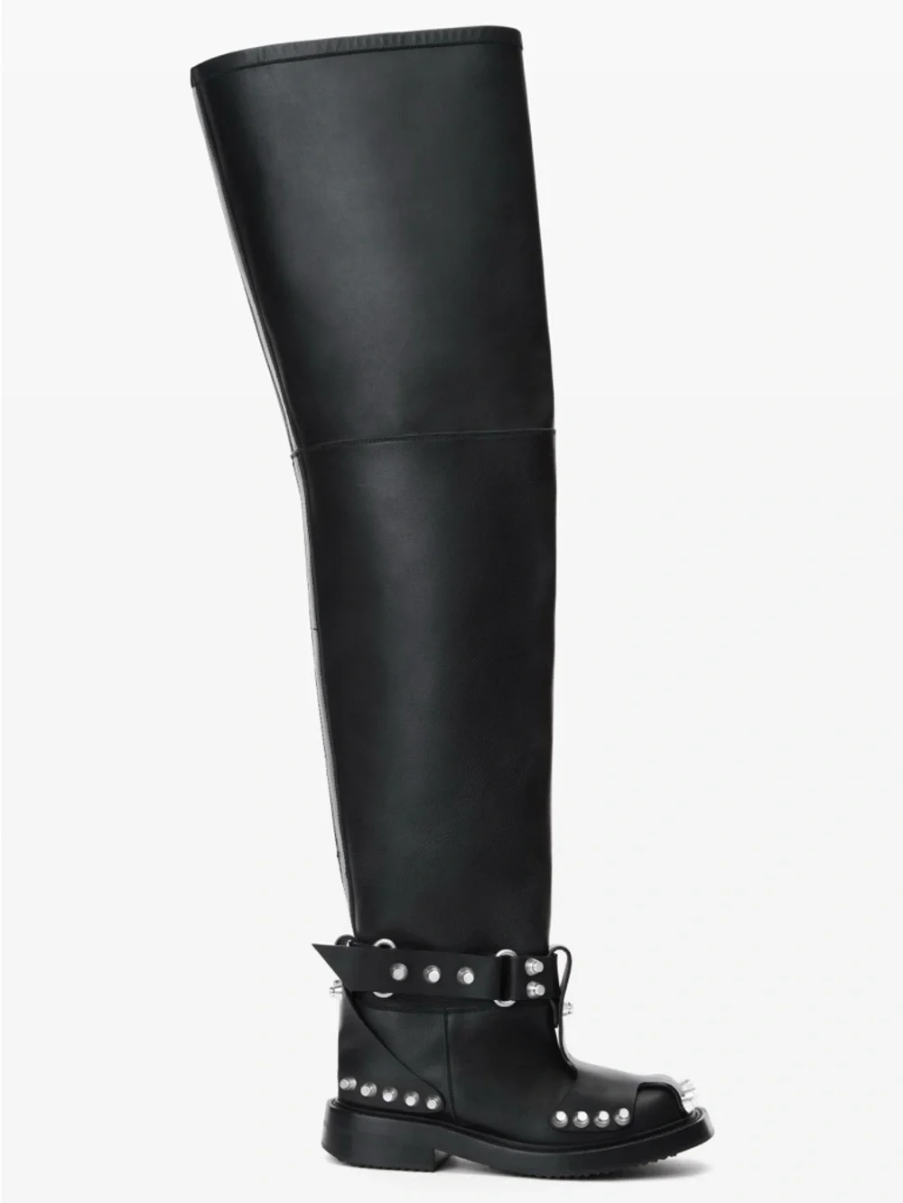 New Alexander Wang Black Dixon Buckle Thigh-high Boot In Leather 37 $2,750